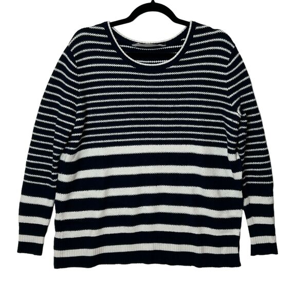 Athleta Kennewick Breton Oversized Stripe Sweater Navy Blue/White Women's Medium - Picture 1 of 13